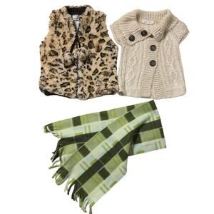 American Widgeon Bundle Clothes Toddler Girl 3T 4T Beige Tan Warm Vests Scarf